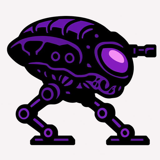 military black purple alien drone. side scroller view.
In-Game asset.  2d.  High contrast.  No shadows