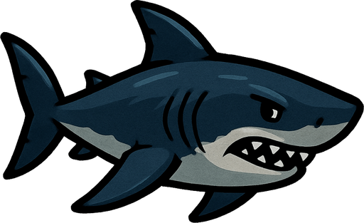Shark.
Single Game Texture.  In-Game asset.  2d.  Blank background.  High contrast.  No shadows