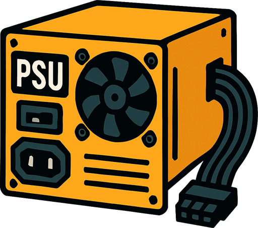 PSU bilgisayar Parçası.
In-Game asset.  2d.  High contrast.  No shadows