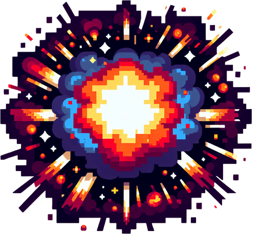 giant space explosion.
Single Game Texture. In-Game asset. 2d. Blank background. High contrast. No shadows. Pixelated.