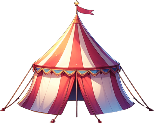 anime circus tent field.
Single Game Texture.  In-Game asset.  2d.  Blank background.  High contrast.  No shadows
