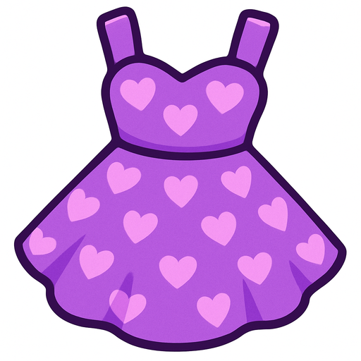 cute purple heart candy design dress top view..
In-Game asset.  2d.  High contrast.  No shadows