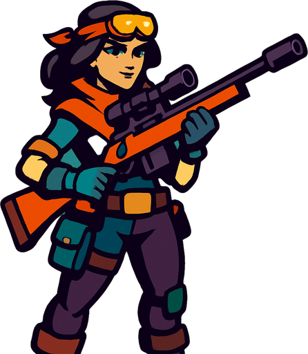 sniper girl hero.
In-Game asset.  2d.  High contrast.  No shadows