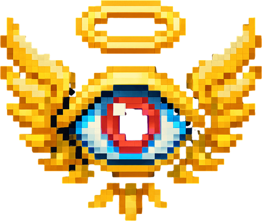 angel en forma de ojo de pixeles.
In-Game asset.  2d.  High contrast.  No shadows