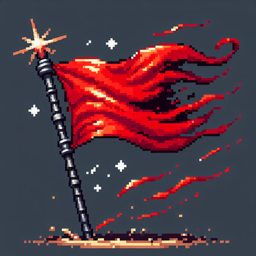 pixel art of a red flag.
Single Game Texture. In-Game asset. 2d. Blank background. High contrast. No shadows.