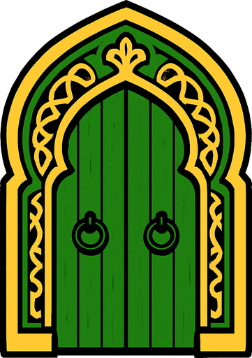 Green wood arabic door.
In-Game asset.  2d.  High contrast.  No shadows