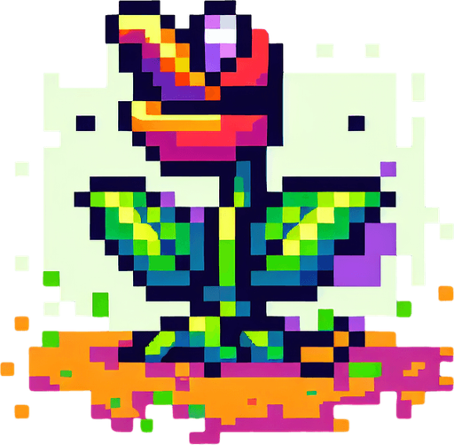 pixel hungery plant.
Single Game Texture.  In-Game asset.  2d.  Blank background.  High contrast.  No shadows