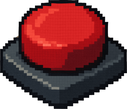 Botón presionado rojo 2D, pixel cartoon.