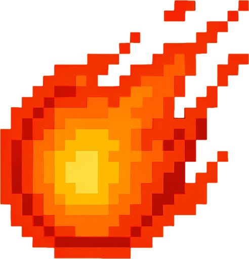 pixel fireball.
In-Game asset.  2d.  High contrast.  No shadows