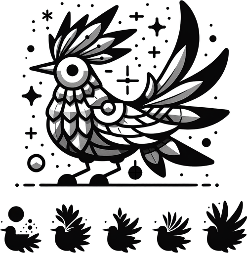 A bird with pointy stuff on it.
Single Game Texture.  In-Game asset.  2d.  Blank background.  High contrast.  No shadows