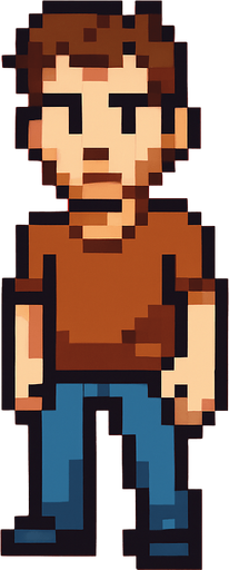 Personaje hombre casual mirando a la cámara pixel art.
In-Game asset.  2d.  High contrast.  No shadows