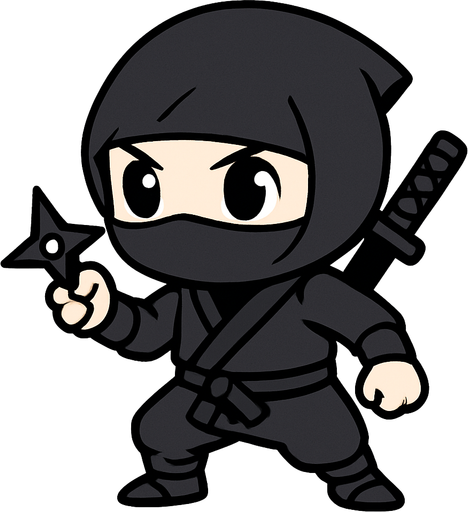 2d anime chibi style ninja hitam jepang.
In-Game asset.  2d.  High contrast.  No shadows