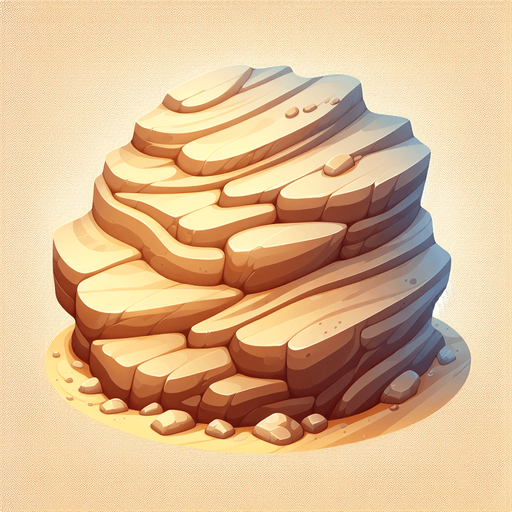 Create a desert rock. The goal is to capture a lively and playful location..
Single Game Texture. In-Game asset. 2d. Blank background. High contrast. No shadows.