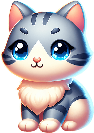 generate a cute cat image.
Single Game Texture.  In-Game asset.  2d.  Blank background.  High contrast.  No shadows