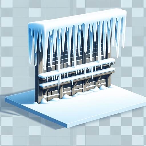 Simple Row of iceales hanging from snowy bar, cartoon. Flat, seen from side. Single Game Texture. In-Game asset. 2d. Blank background. High contrast. No shadows.