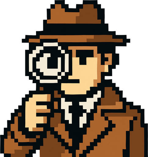 detective.
In-Game asset.  2d.  High contrast.  No shadows. pixel art