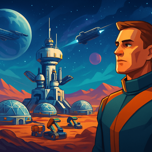 Fullscreen modern App Store landscape banner, 16:9, high definition, for a game titled "Galactic Colony Command" and with the description "Kendi uzay kolonini kur, kaynakları topla, otomasyon sistemleri geliştir ve diğer kolonilerle stratejik savaşlara girerek galaksinin hakimi ol!". No text on banner!