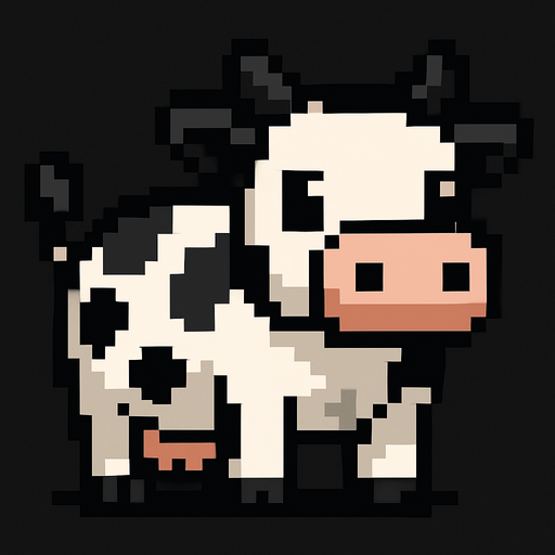 pixel art cow.
In-Game asset.  2d.  High contrast.  No shadows