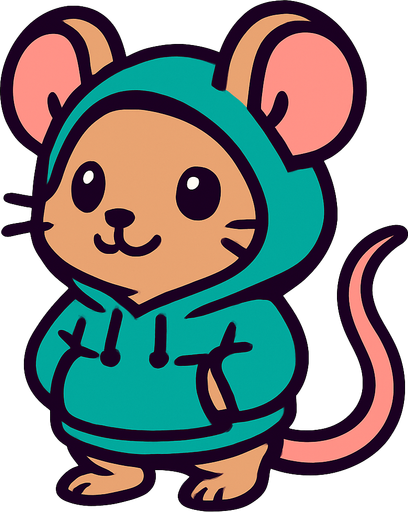 a cute mouse with a hoodie on.
In-Game asset.  2d.  High contrast.  No shadows