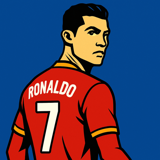 Cristiano Ronaldo.
In-Game asset.  2d.  High contrast.  No shadows