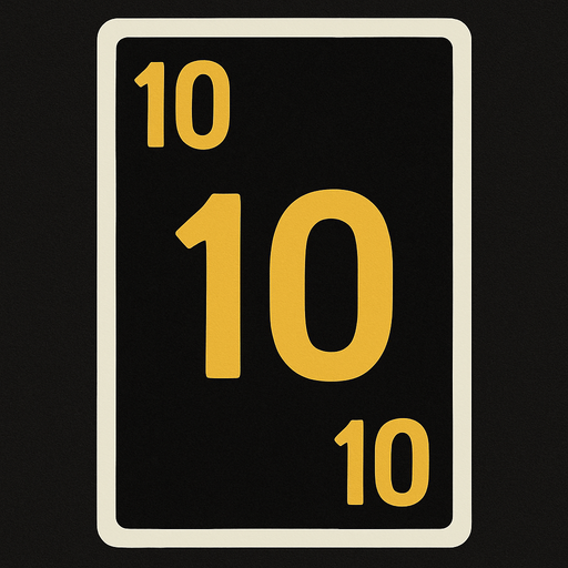 Rectangular card numbered 10, with a white border around it and a dark background..
In-Game asset.  2d.  High contrast.  No shadows