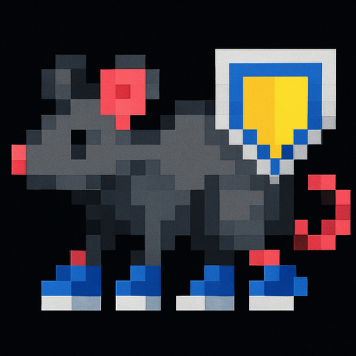 Make it have a floating shield and have blue sneakers and make it all pixelated