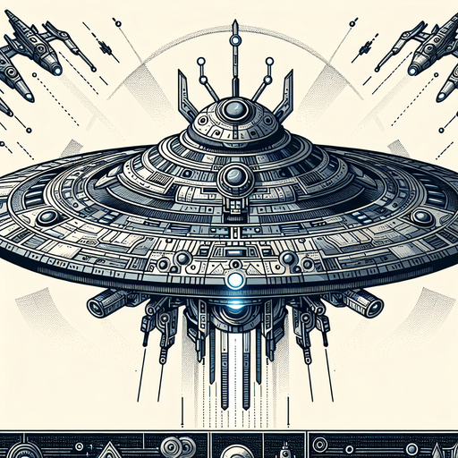 A ufo with weapons.
Single Game Texture.  In-Game asset.  2d.  Blank background.  High contrast.  No shadows