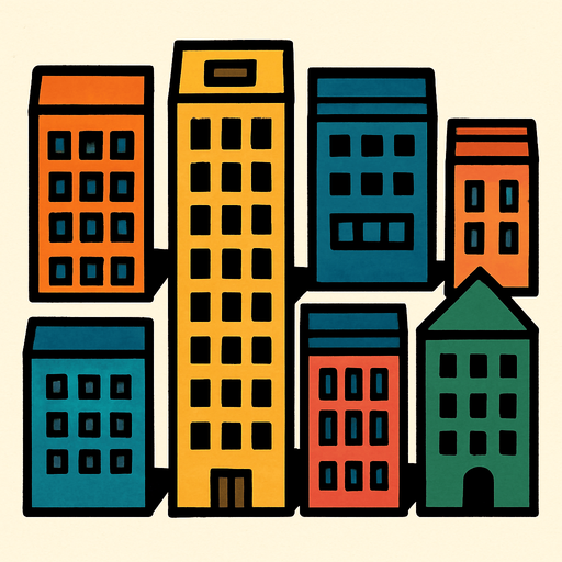 buildings seen from the side of the road from a bird's eye view, but do not draw the road, the buildings should be vertical and unlimited from above.
In-Game asset.  2d.  High contrast.  No shadows
