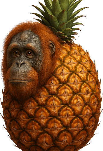 Haz a un orangután con cuerpo de piña, Ultra Realista.
In-Game asset.  2d.  High contrast.  No shadows. Ultra Realista