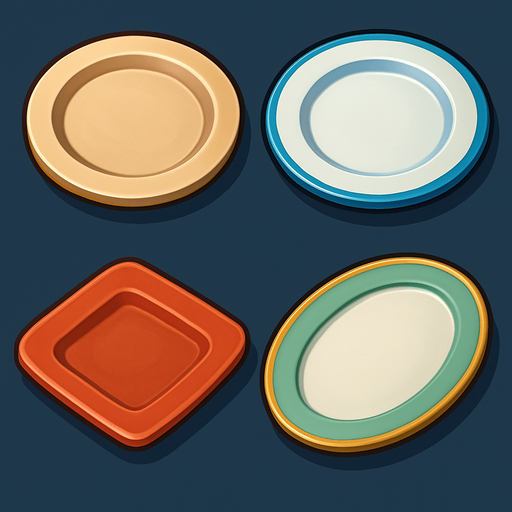 Pack of different plates.
In-Game asset.  High contrast.  No shadows. 3D