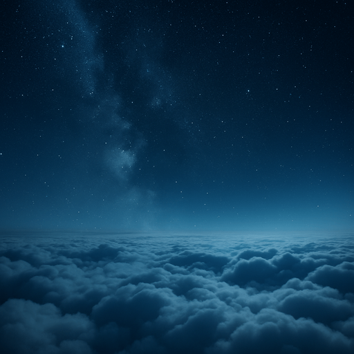 above the clouds by a bright night, no visible moon
Photorealistic