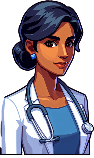 A doctor.
Single Game Texture. In-Game asset. 2d. Blank background. High contrast. No shadows.