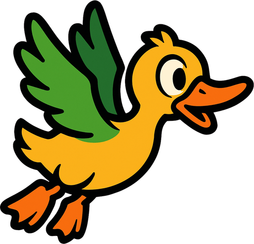 cartoon duck fly style.
In-Game asset.  2d.  High contrast.  No shadows