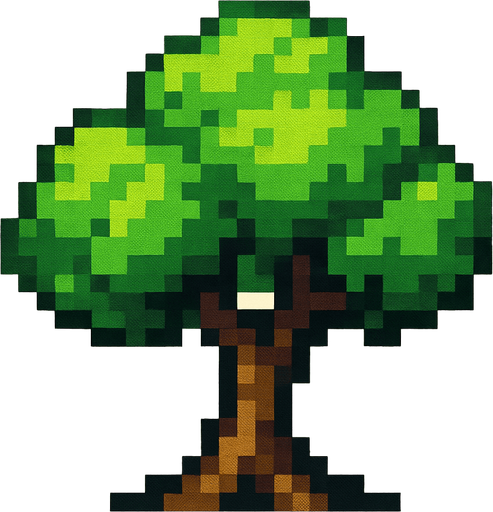 Tree pixel.
In-Game asset.  2d.  High contrast.  No shadows