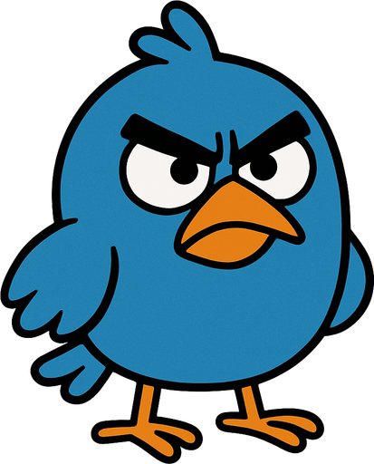 angry blue bird.
no shadow. cartoon. simple. minimalisitc. animated