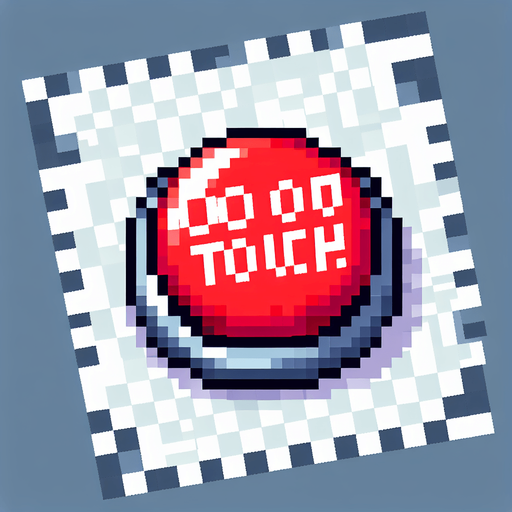 8-bit. cartoon. red button. do not touch! Single Game Texture. In-Game asset. 2d. Blank background. High contrast. No shadows.