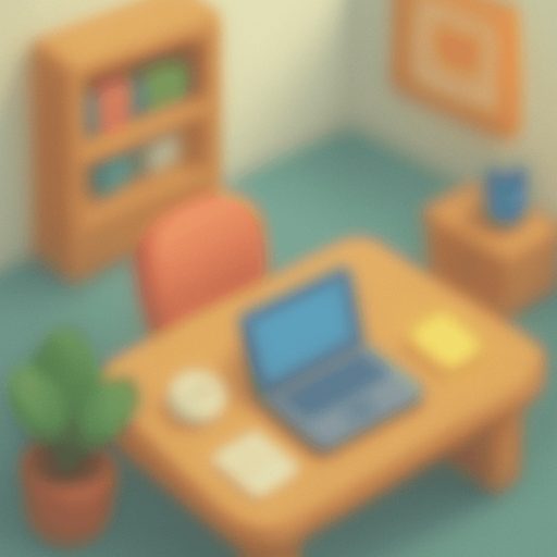 A blurred background in aspect ratio 9/16 showing an office from above. Cute soft graphics. soft ambient light. semi-matte to satin surfaces. naturalistic with slight saturation boost colors. Tone is premium, friendly, clean with lifestyle or service-oriented appeal.
In-Game asset.  2d.  High contrast.  No shadows. top down. View from above..
In-Game asset.  2d.  High contrast.  No shadows