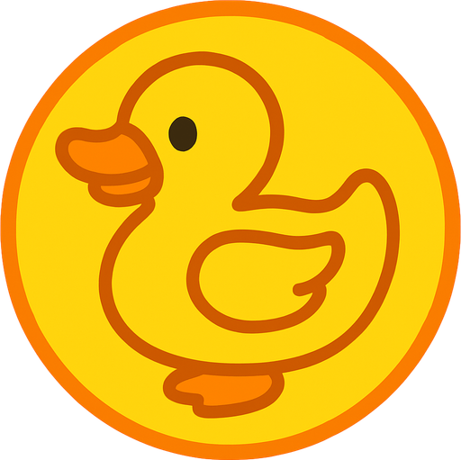A bright yellow bubble with a playful duck illustration inside, flat 2D design, kids puzzle game style.
In-Game asset.  2d.  High contrast.  No shadows