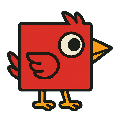 Square shaped red bird facing right.
In-Game asset.  2d.  High contrast.  No shadows