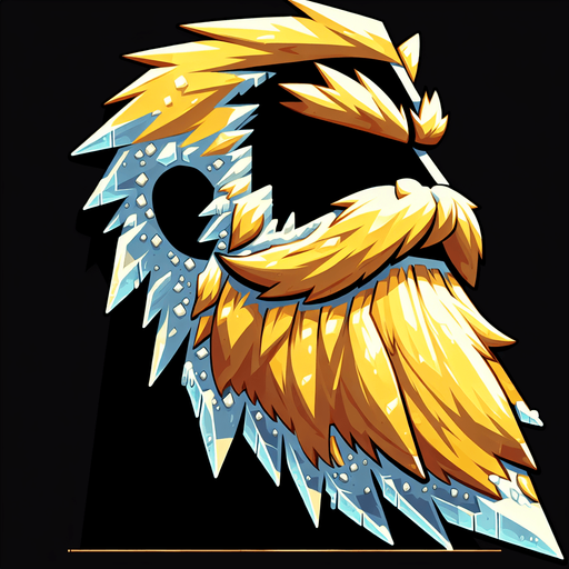 frozen golden beard, only beard, cartoon, side view Single Game Texture. In-Game asset. 2d. Blank background. High contrast. No shadows.