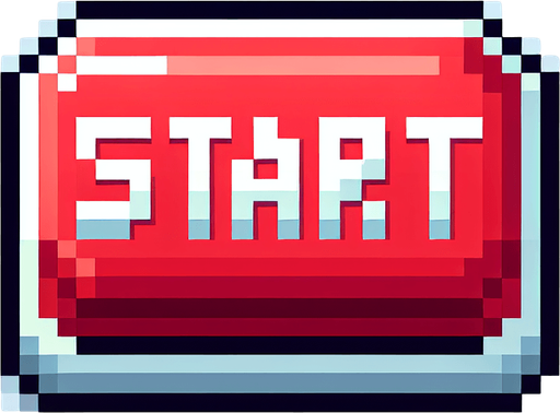 A start button. rectangular. text says "start". pixel art style. red and white..
Single Game Texture. In-Game asset. 2d. Blank background. High contrast. No shadows.
