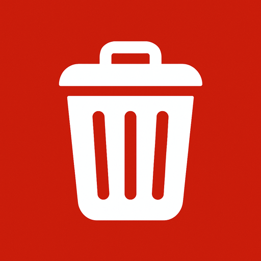 çöp kutusu logosu fakat kırmızı arka planlı (çöp kutusu logosu beyaz renkte olacak).
In-Game asset.  2d.  High contrast.  No shadows