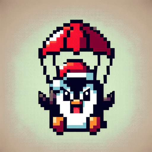 cute angry parachuting penguin wearing a santa hat. pixelated. 8 bit..
Single Game Texture. In-Game asset. 2d. Blank background. High contrast. No shadows.