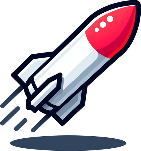 a While missile, with a red top that is pointing downwards.
Single Game Texture. In-Game asset. 2d. Blank background. High contrast. No shadows.
