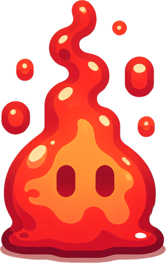 Un slime rojo prendido fuego RPG con estilo suave y simple.
Single Game Texture.  In-Game asset.  2d.  Blank background.  High contrast.  No shadows