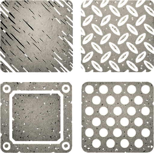 Different metal backgrounds, square.
In-Game asset.  2d.  High contrast.  No shadows