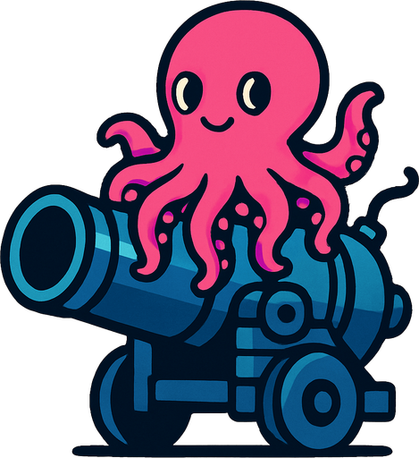 que un pulpo este sentado en un cañon.
In-Game asset.  2d.  High contrast.  No shadows