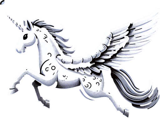 Flying unicorn fullbody sideview.
Single Game Texture. In-Game asset. 2d. Blank background. High contrast. No shadows.