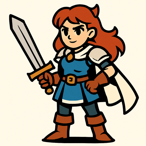 swordsman hero girl.
In-Game asset.  2d.  High contrast.  No shadows