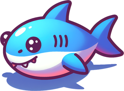 Friendly shark.
Single Game Texture.  In-Game asset.  2d.  Blank background.  High contrast.  No shadows